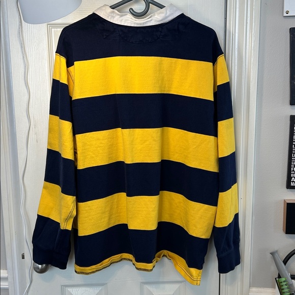 Vintage Ralph Lauren Men's Navy and Yellow Striped Shirt - Picture 4 of 9